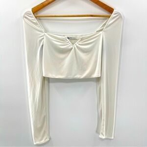 Zara Indie Grunge Drop Shoulder Long Sleeve Cut Out Coquette Crop Top Size M